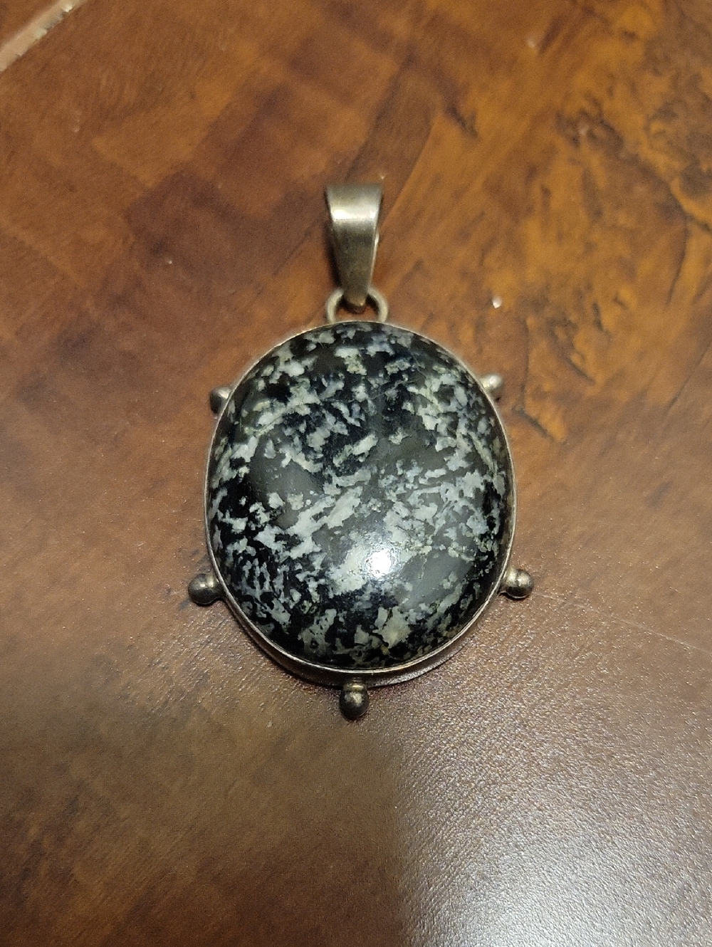 Black and Gray Marbled Stone Pendant Necklace - Women Jewelry